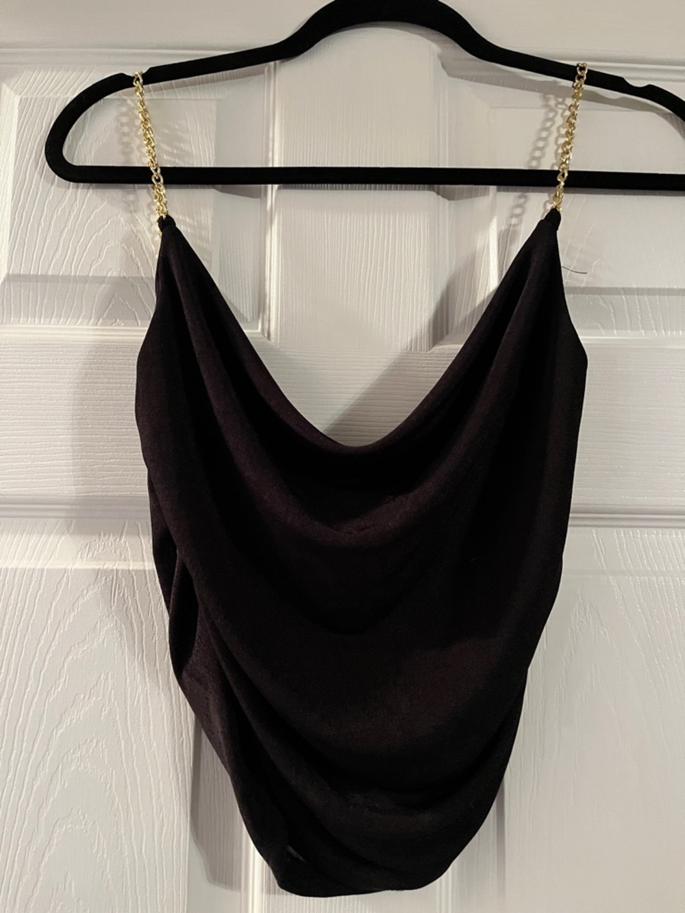 Gold-Chain Strap Black Cowl Camisole